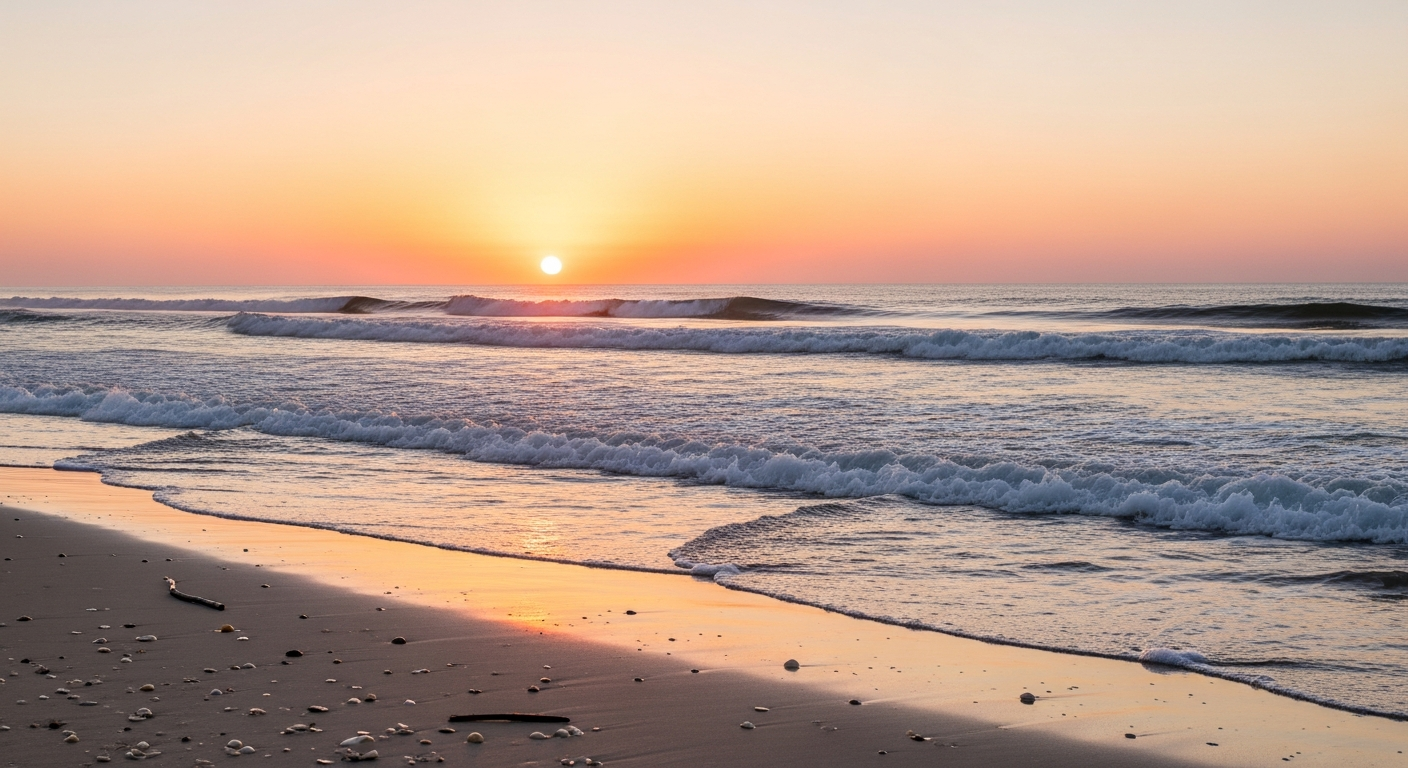 Peaceful sunset ocean waves d402957b BBcvm13D